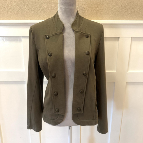 Tommy Hilfiger Classic Open-Front Military Band Jacket Size:M Green Buttons - Picture 2 of 11